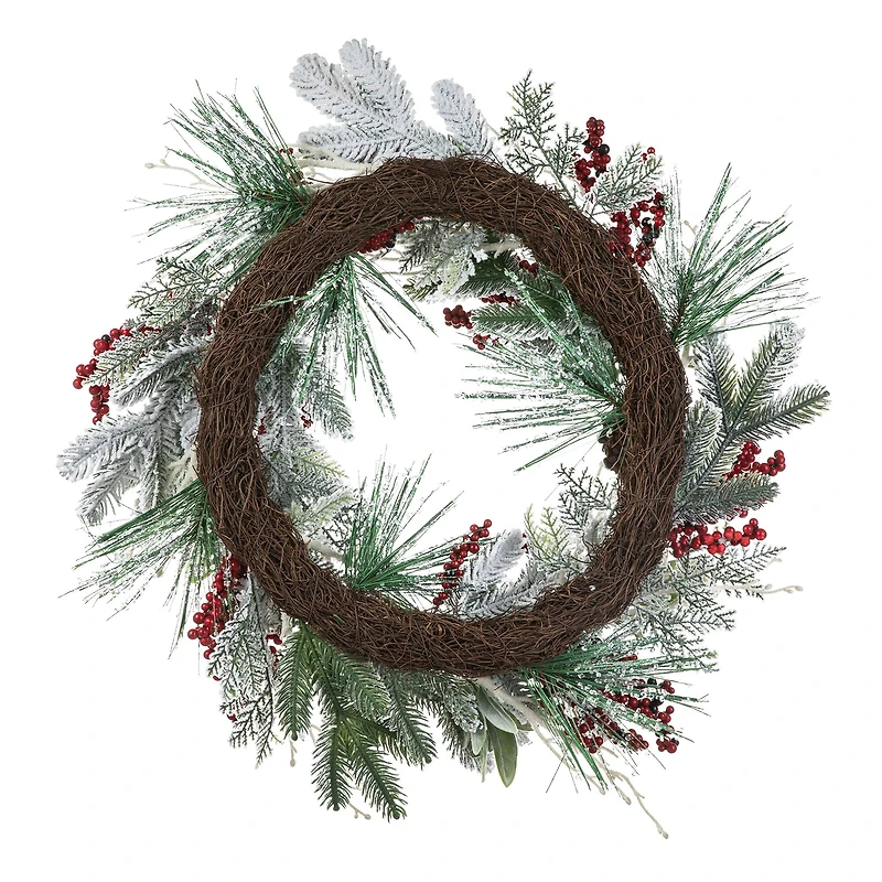 Glitzhome® 24" Christmas Snowy Pinecone & Berry Wreath