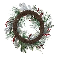 Glitzhome® 24" Christmas Snowy Pinecone & Berry Wreath