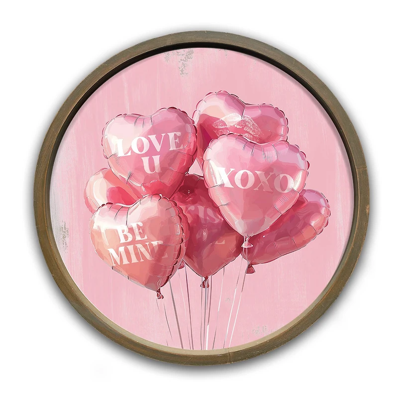 Heart Balloons Round Brown Framed Print