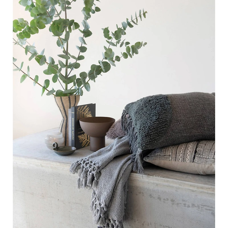 Hello Honey® 12" Natural & Black Hand-Woven Seagrass Hour Glass Shape Vase With Stripes