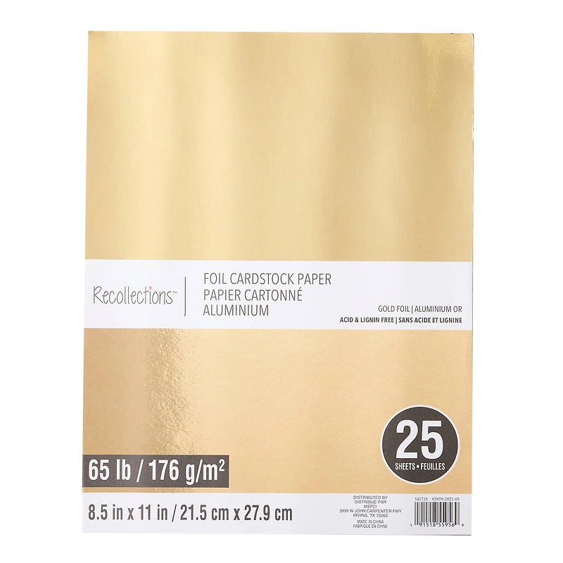 12 Packs: 25 ct. (300 total) Gold Foil 8.5" x 11" Cardstock Paper by Recollections™