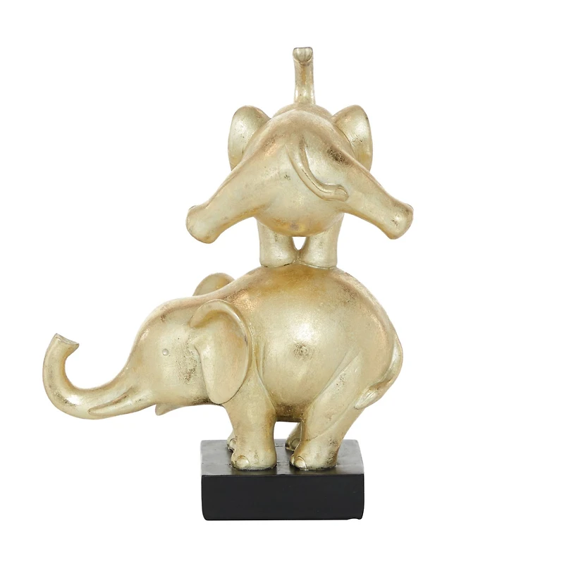 Gold Polystone Contemporary Elephant Sculpture, 10" x 8" x 6"