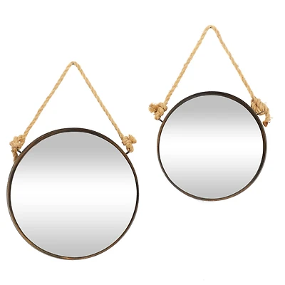 Brown Metal Industrial Hanging Wall Mirrors, 2ct.