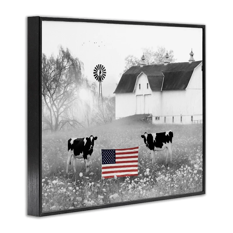 Stupell Industries Americana Barn Country Cows Flag Framed Giclee Art