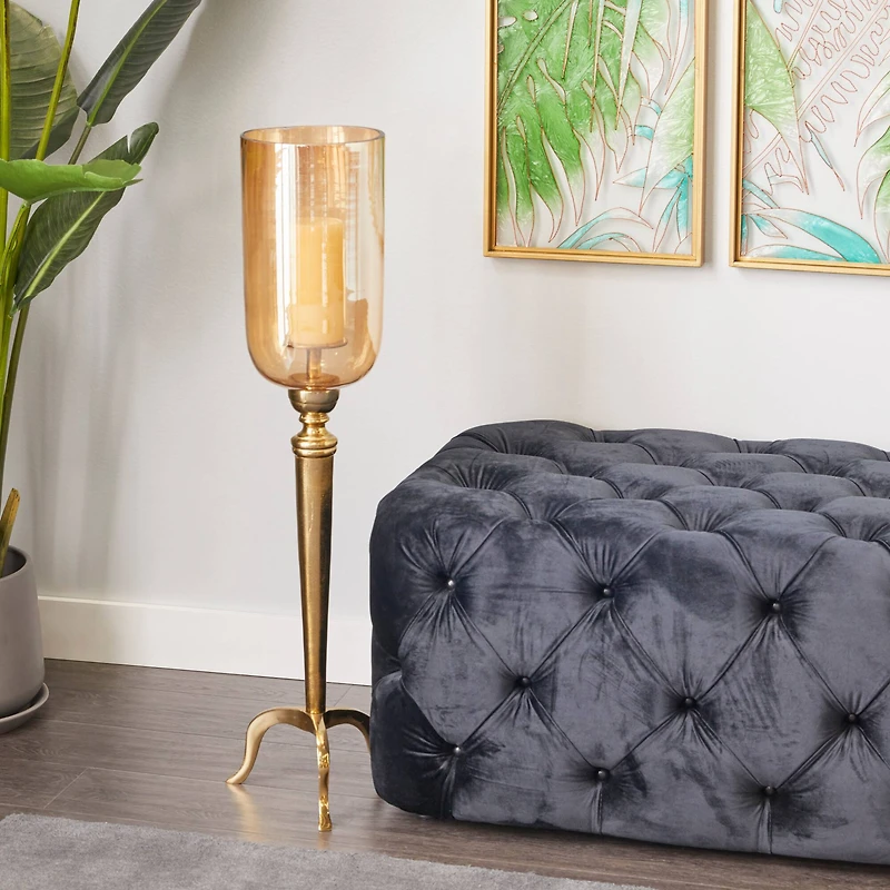34" Gold Aluminum & Glass Traditional Candlestick Holder