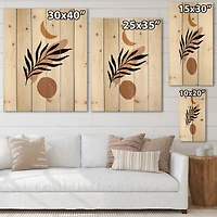 Designart - Abstact Minimal Sun, Moon & Tropical Palm Leaf I - Modern Print on Natural Pine Wood