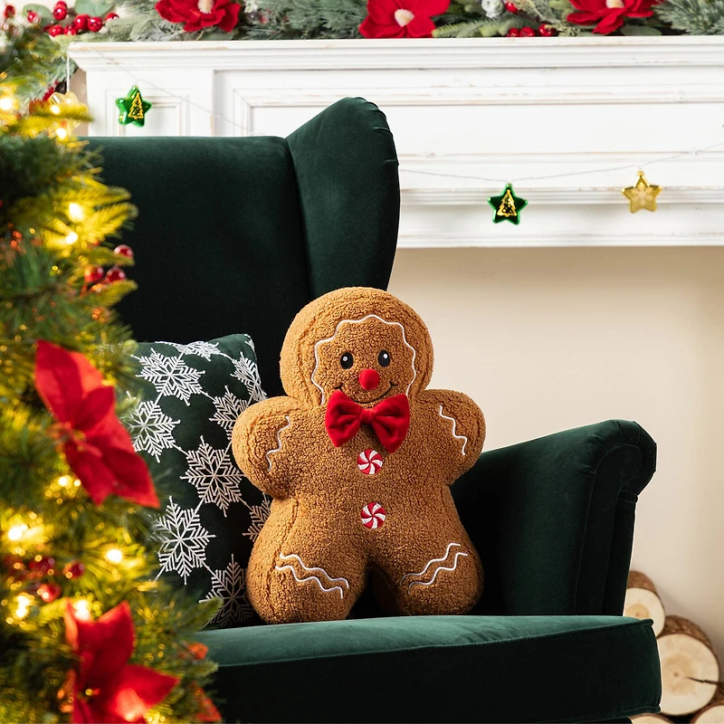 Glitzhome® 15"H Christmas Gingerbread Man Shaped Pillow