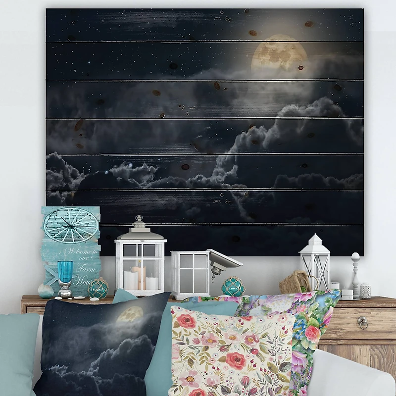 Designart - Cloudy Full Moon Night
