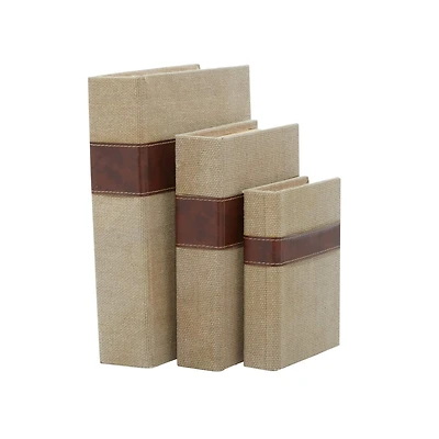 Beige & Brown Traditional Rectangular Wooden Book Set