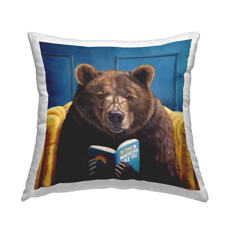 Stupell Industries Brown Bear Reading Dating Book Forest Animal Throw Pillow 18" x 18"