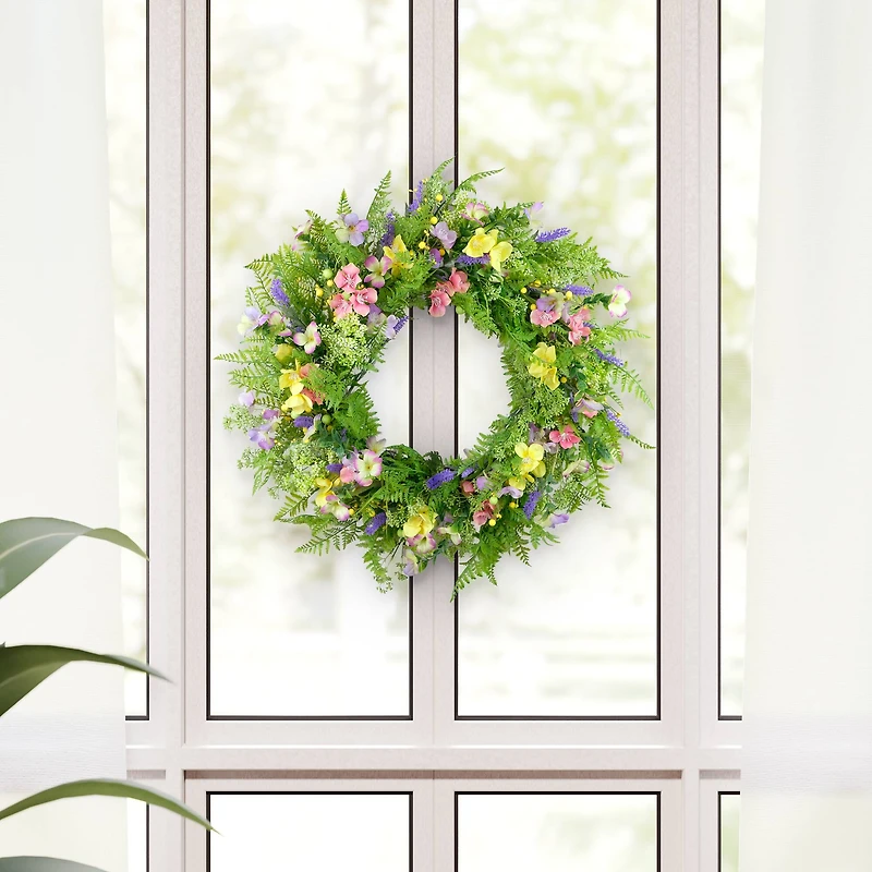 30" Artificial Dogwood & Lavender Floral Spring Wreath