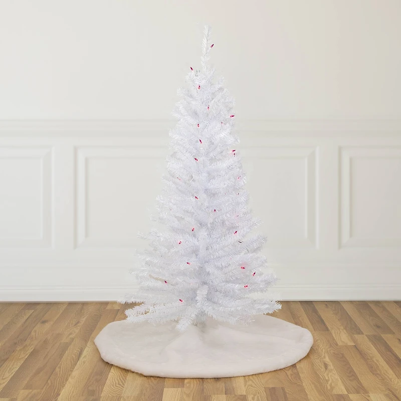 4ft. Pre-Lit White Woodbury Pine Slim Artificial Christmas Tree, Pink Lights