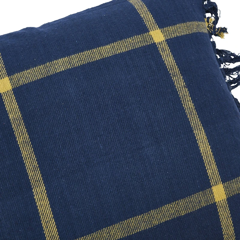 Hello Honey® Blue & Citron Plaid Cotton Flannel Pillow with Fringe