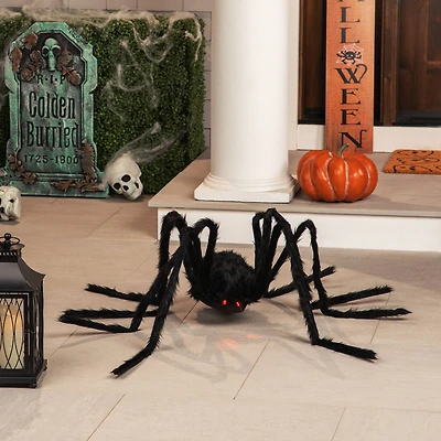 44" Lighted Black Spider with Red Eyes Halloween Decoration