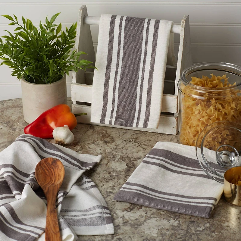 DII® Gray Chef Stripe Dish Towels, 3ct.
