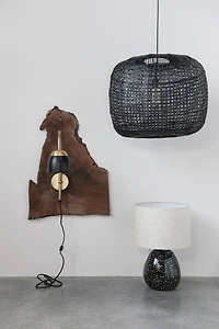 Hello Honey® 22" Black and White Dotted Stoneware Table Lamp with Linen Shade