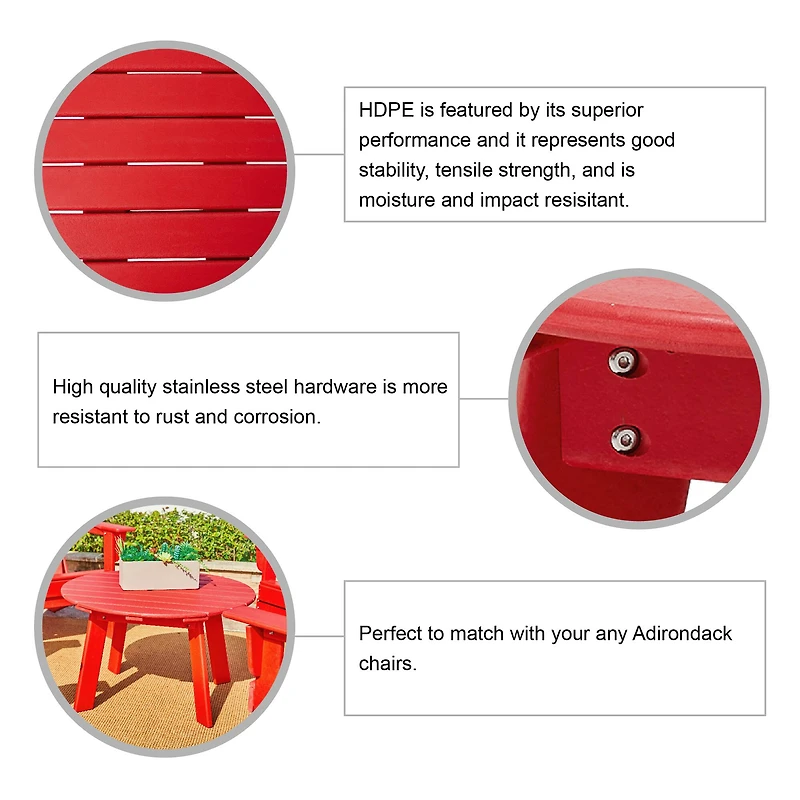 Glitzhome® 32" Red Round Outdoor Coffee Table