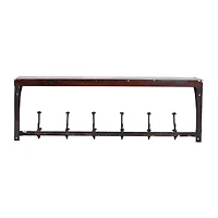 Brown Wood Industrial Wall Hooks with Shelf