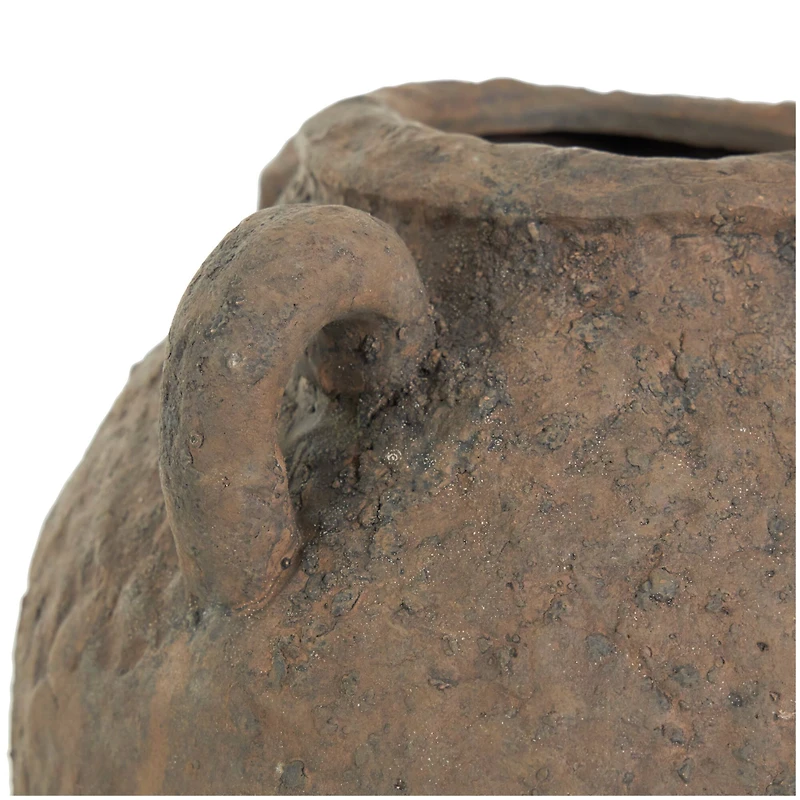 12" Dark Brown Ceramic Handmade Textured Vase with 4 Handles