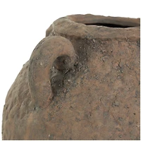 12" Dark Brown Ceramic Handmade Textured Vase with 4 Handles