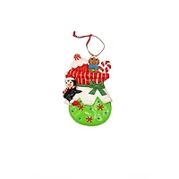 Wizardi 4" Glossy Gingerbread Gift Bag with Penguin Christmas Ornament