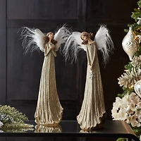 14" Glittered Angel with Feather Wings Set
