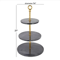 Gray Marble Natural Tiered Server, 27" x 14" x 14"