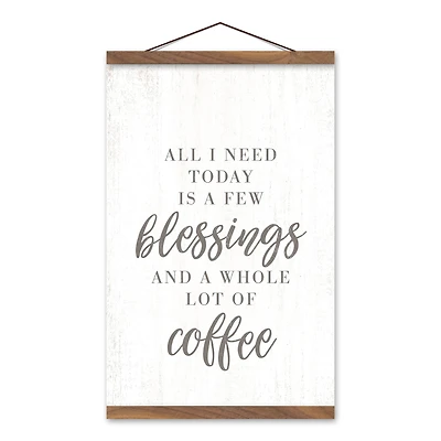 A Few Blessings and A Lot of Coffee Teak Hanging Canvas