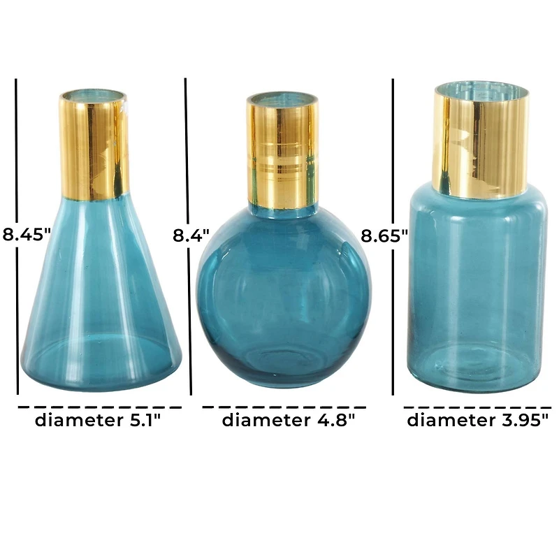 Blue & Gold Geometric Glass Vase Set