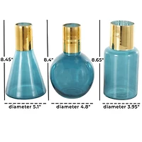 Blue & Gold Geometric Glass Vase Set