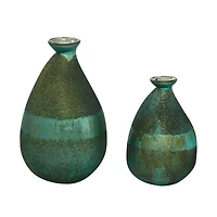 Green Glass Rustic Vase Set