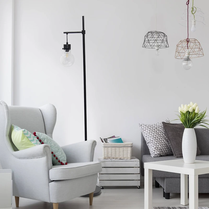 Lalia Home 5ft. Black Matte 1 Light Beacon Floor Lamp with Clear Glass Shade