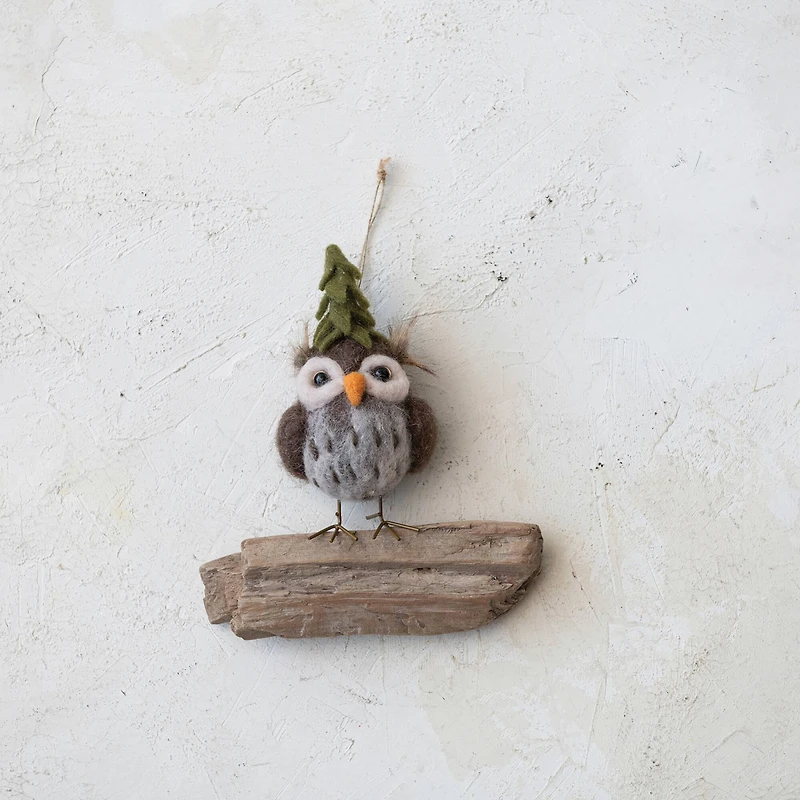 Hello Honey® 5.5" Handmade Wool Felt Owl Ornament with Tree Hat