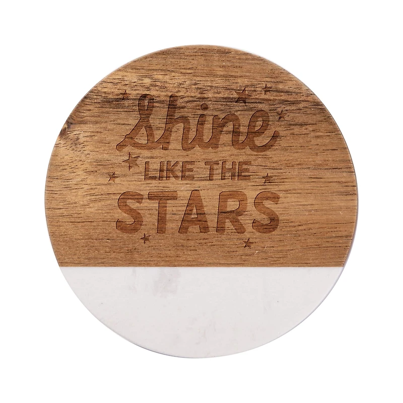 Craft Express 3.93" Coaster Marble & Wood Laserable Round, 4ct.