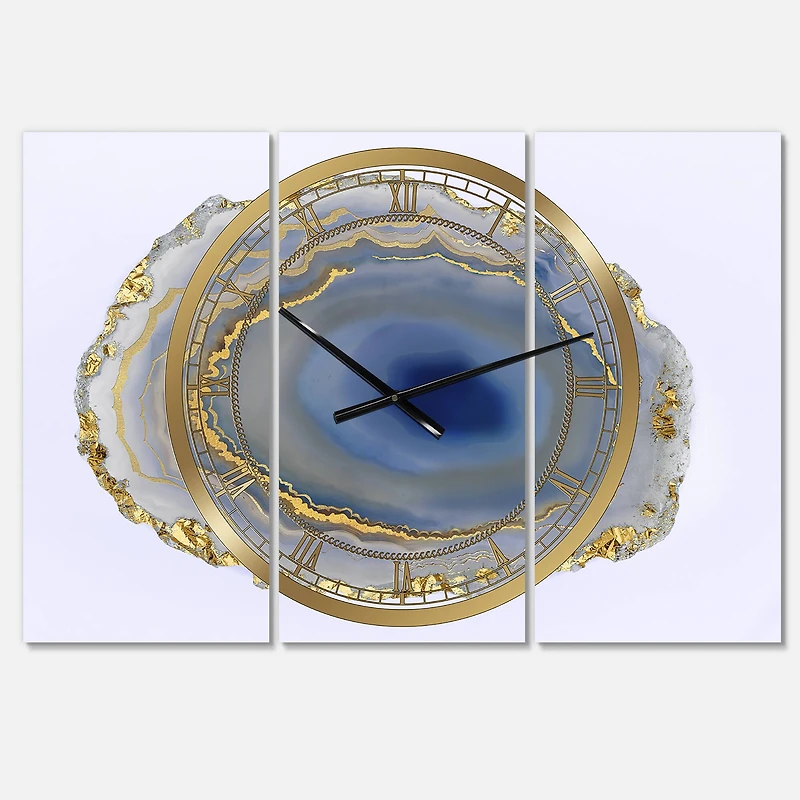 Designart Golden Water Agate Fashion 3 Panel Large Wall Clock