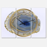 Designart Golden Water Agate Fashion 3 Panel Large Wall Clock