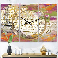 Designart With Love From Paris Large Traditional 3 panel Wall Clock