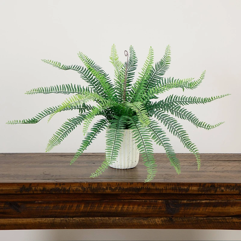 16" Artificial Boston Fern Plant in Decorative Cement Planter