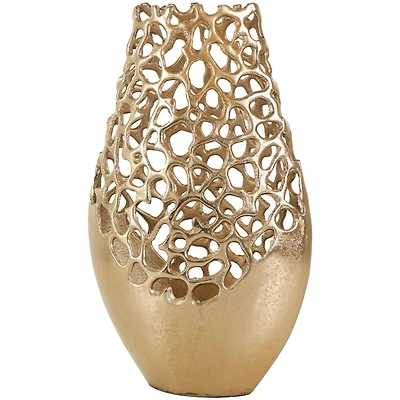 15" Gold Aluminum Vase with Freeform Open Lattice