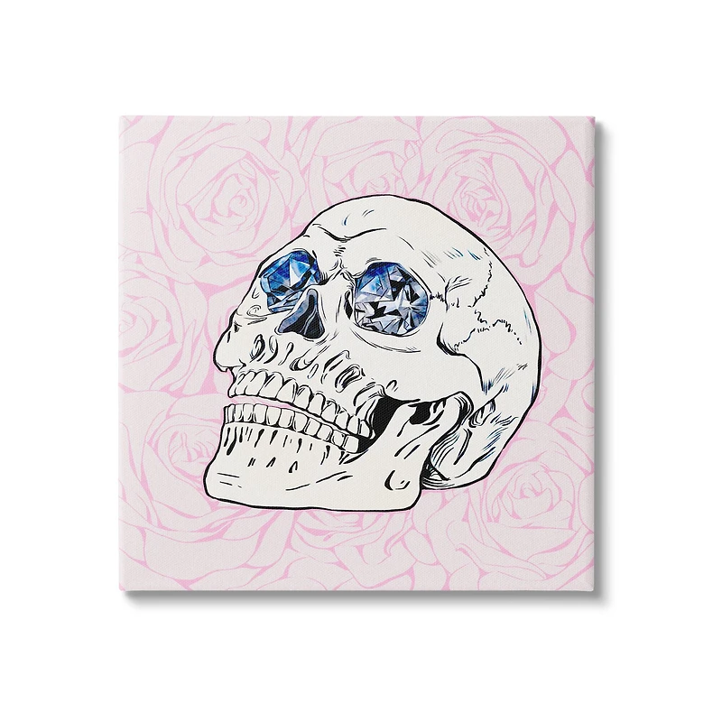 Stupell Industries Pink Roses Crystal Eyes Skull Canvas Wall Art