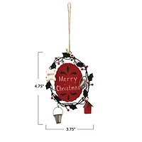 Hello Honey® 4.75" Hand-Painted Merry Christmas Metal Wreath Ornament