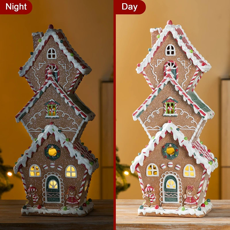 Glitzhome® 18.5" Lighted Resin Christmas Gingerbread House Table Decor
