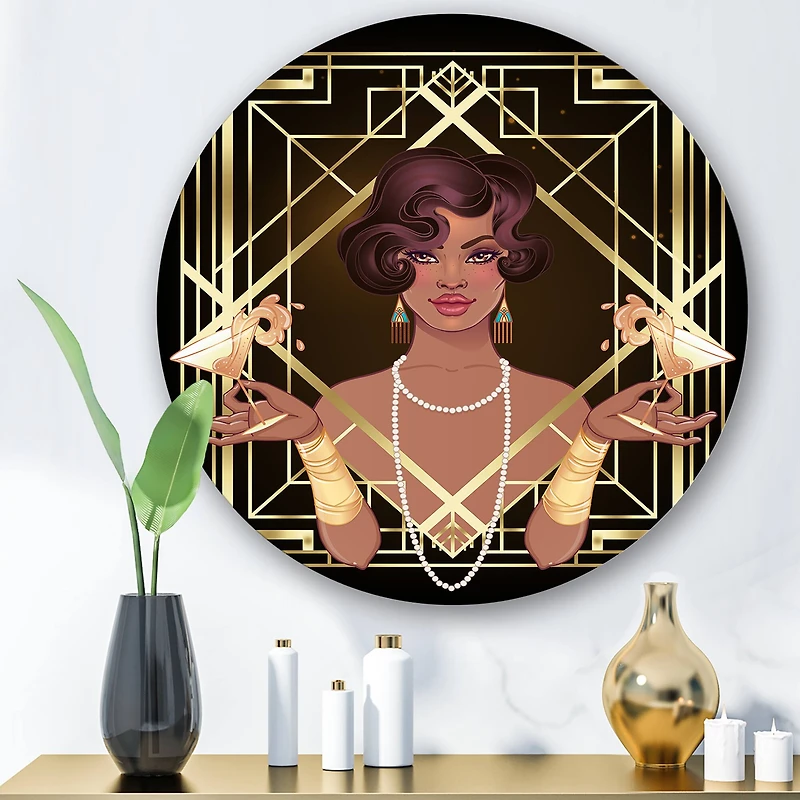 Designart - Retro Women In Golden Art Deco Geometrics I