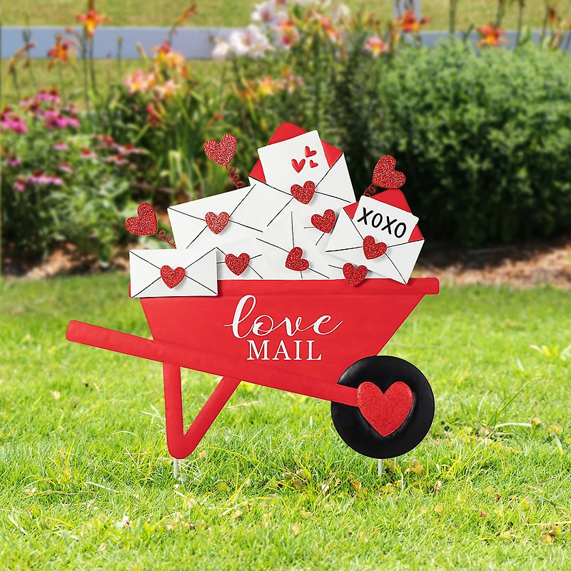 Glitzhome® 24" Valentine's Metal Love Mail Wagon Yard Stake