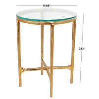 23" Aluminum Textured Accent Table with Glass Tabletop