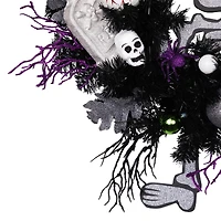 24'' Unlit Purple and Black Spooky Skeleton Pine Halloween Wreath