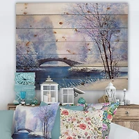 Designart - Winter Scenery With Bridge Of Meandering River III