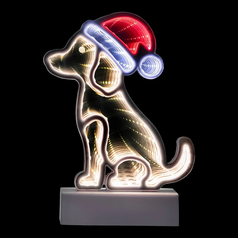 LED 3D Christmas Dog with Santa Hat Infinity Mirror - 8"