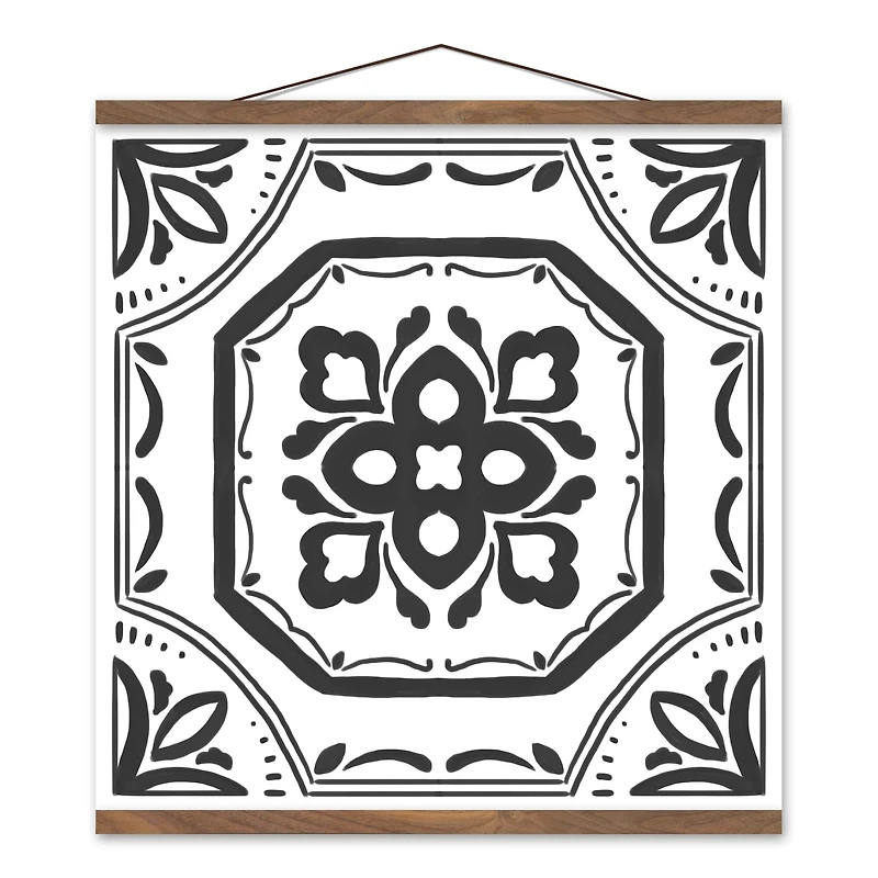 Black Medallion II 20" x 20" Teak Hanging Canvas