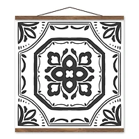 Black Medallion II 20" x 20" Teak Hanging Canvas